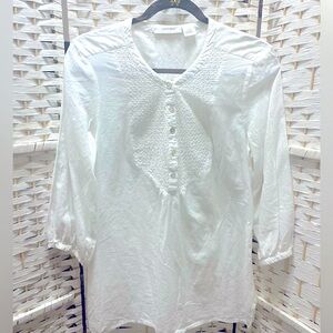 PERFECT White Tunic w/Beaded Tuxedo Design, Lenin-like Tunic Top Size fits S/M